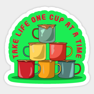 Colorful Coffee Cup Pyramid - Motivational Java Delight Sticker